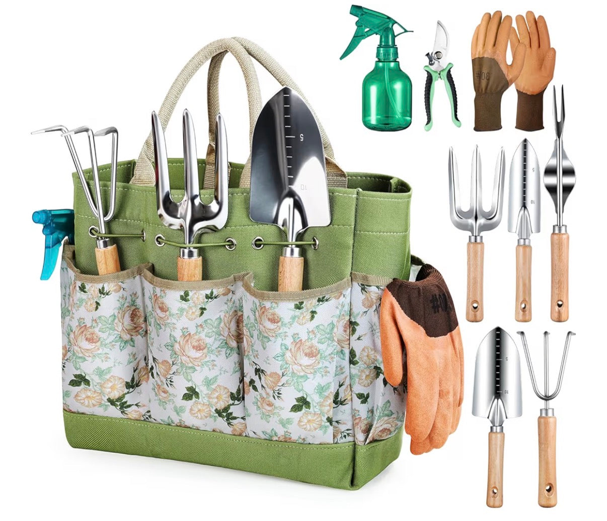 Gardening Gift Hamper Essential ā 9-Piece Stainless Steel Garden Tools Set with Storage Tote