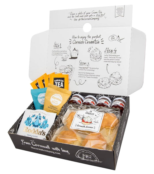 Deluxe Cornish afternoon tea hamper with fresh scones, biscuits, and clotted cream in gift set