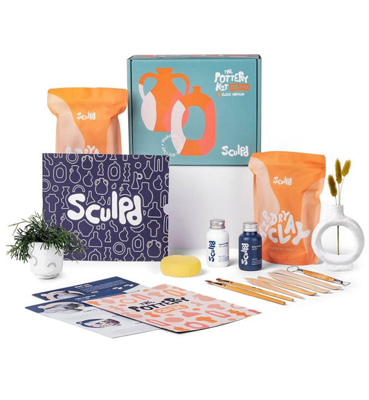 Sculpd Pottery Starter Kit for Two – Complete Air-Dry Clay Set with Sculpting Tools, Paints & Video Tutorials