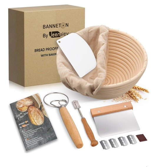 Sourdough Starter Kit – Perfect Gift for Bakers | Rattan Bread Proofing Baskets & Artisan Bread Tools